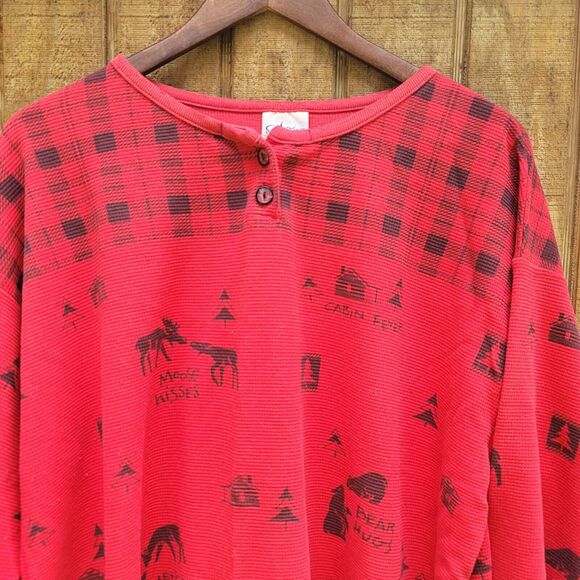 Artisans 2 Piece Pajama Thermal Short Set Vintage No Size Tag Red Christmas - Picture 2 of 12